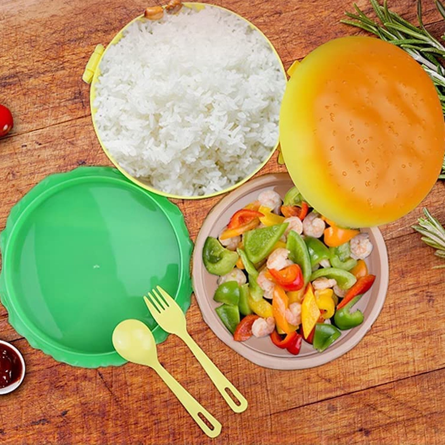 5313 Burger Shape Lunch Box Plastic Lunch Box Food Container Sets Double Layer Lunchbox 1000ml With 2 Spoon Applicable to Kids and Elementary School Students 5313 Burger Shape Lunch Box Plastic Lunch Box Food Container Sets Double Layer Lunchbox 1000ml With 2 Spoon Applicable to Kids and Elementary School Students